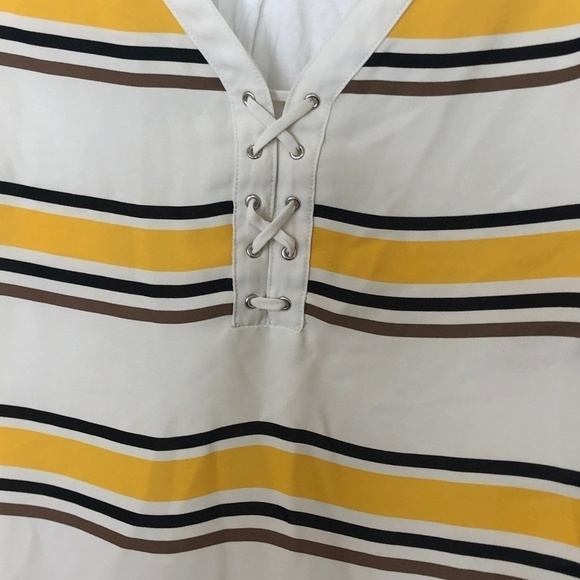 Express White Yellow Striped Lace Up Tank Top - Picture 3 of 5